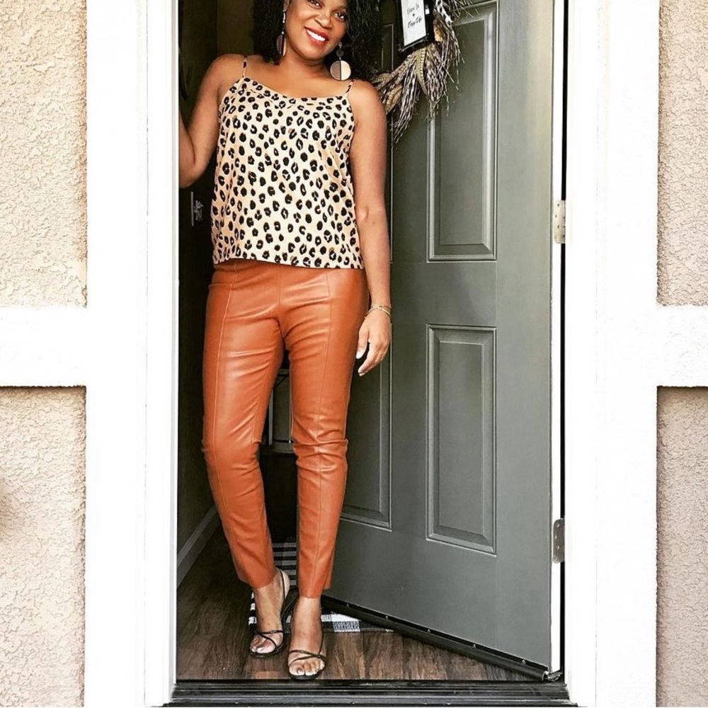 H&M Faux Leather Leggings in Cognac